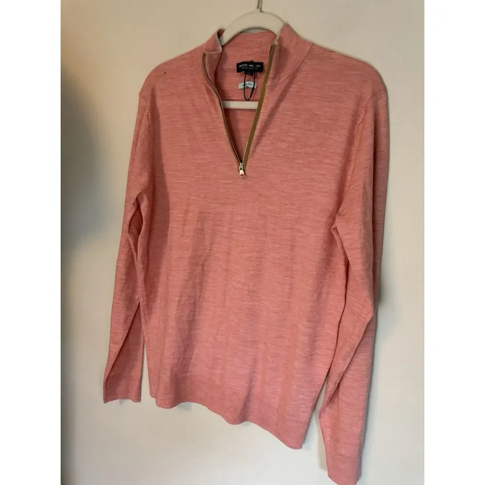 Peter Millar Autumn Crest Suede Trim Wool Quarter Zip Sweater Dusty Rose Mens S